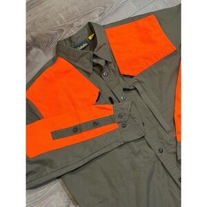 Cabelas Mens Long Sleeve Hunting Shirt Orange Blaze Accents Olive Green Size M